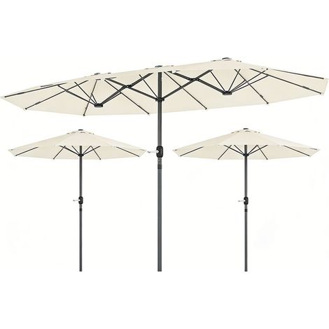 3er-Set  doppelsonnenschirm 436 x 260 cm, UV Schutz Stahl Sonnenschirm mit Handkurbel, oval Balkonschirm Strandschirm windfest stabil Marktschirm Kurbelschirm für Strand Balkon Garten, Beige