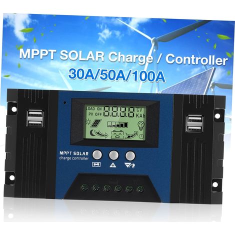Régulateur Solaire Mppt 12v 24v 50a avec Écran Lcd, Fonction Mémoire Coupure, Haute Efficacité de Charge pour Panneaux Solaires et Batteries (1/5)
