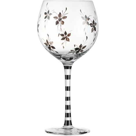 Vaso de cristal único con diseño floral pintado a mano.