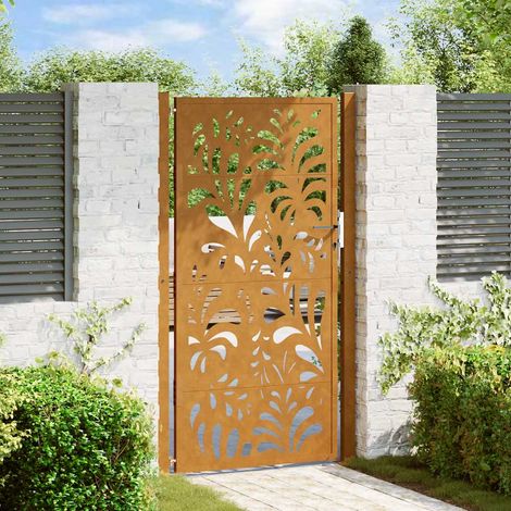 Puerta de jardín 105x180 cm de acero corten con diseño ondulado vidaXL