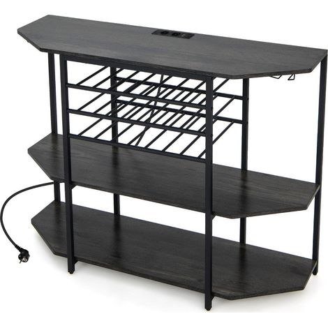 3 stufiges industrielles weinregal mit steckdosen flaschenregal glashaltern weinbarschrank grau