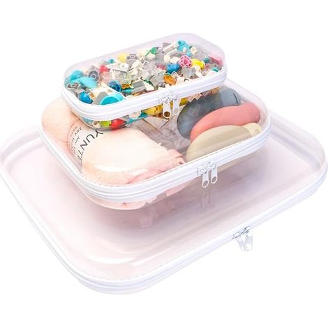 Set di 3 borse rigide trasparenti con cerniera - borsa portaoggetti trasparente portatile - per la casa - borse da viaggio in plastica con doppia cerniera - set da 3 pezzi (1/5)