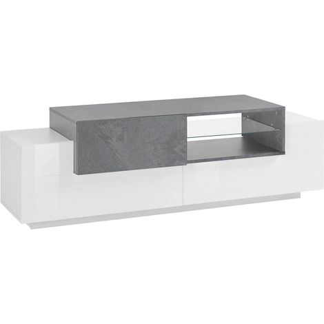 Dmora - Mobile porta TV Andris, Credenza bassa da soggiorno, Base porta televisione, 100% Made in Italy, cm 160x45h51, Bianco lucido e Ardesia (1/5)