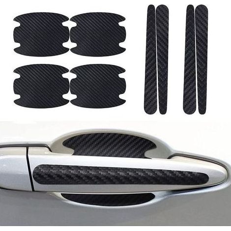 Lot de 8 protections anti-rayures pour poignées de porte de voiture, autocollant en fibre de carbone, protection universelle pour poignées de porte de voiture (noir) (1/4)