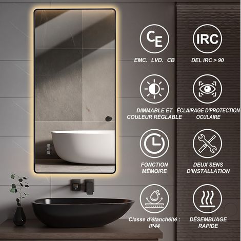 Espejo LED de baño 120x60x3 cm aluminio negro antivaho para doble lavabo – MEUBLIV (1/5)