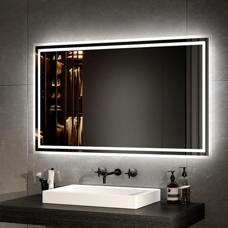 EMKE Wandspiegel mit Beleuchtung 60x100cm Beschlagfrei Kaltweiß Warmweiß Badezimmerspiegel mit Mechanischer Schalter