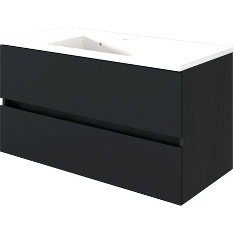 Badmöbel Waschtischunterschrank inkl. Waschbecken 100 cm ARLON-03 matt grau BxHxT 100x56x47 cm (1/3)