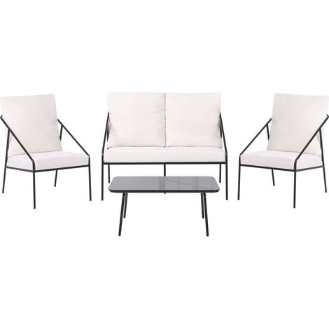 Garden Set Black Metal Cotton 4 Seater Cushions with Removable Covers Armchairs Sofa Table Modern USTICA