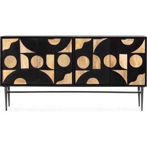 Aparador 4 puertas md-Ixia, acabado madera de mango negro, 175cm(ancho) 90cm(alto) 40cm(largo) (1/5)