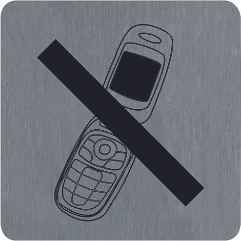 Plaque de porte Téléphone portable interdit - Aluminium brosse 100x100mm - 4384177