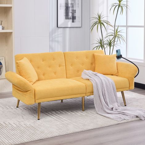 Multifunktionales Sofa-Bett für zwei Personen mit verstellbarer Rückenlehne, zwei USB-Anschlüsse, Handyhalter, Seitentasche, Metallbeinen – ein modernes Klappsofa als Sitzmöbel oder Gästebett.