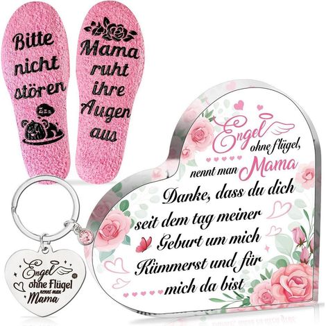 Geschenkset Mama: Herz Acryl Deko, Socken & Schlüsselanhänger (1/5)