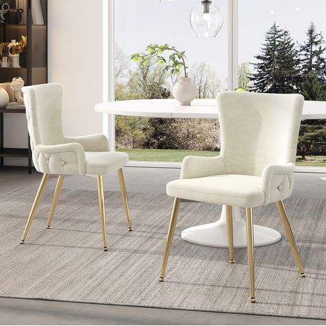 Set 2 sedie da pranzo in velluto beige con gambe in metallo dorato HAVRYA (1/5)