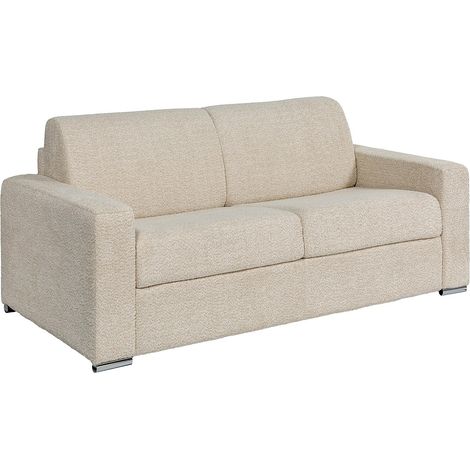 Divano letto 3 posti a ribalta Posto letto 140 cm Materasso 18 cm bouclette Beige - CALITO