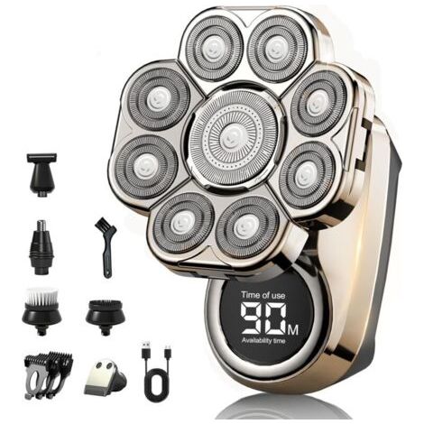 Têtes de lames flottantes 9D, écran LED intelligent, étanchéité IPX7, rasage à sec et humide, rasoir sans fil rechargeable (1 ensemble, argent)