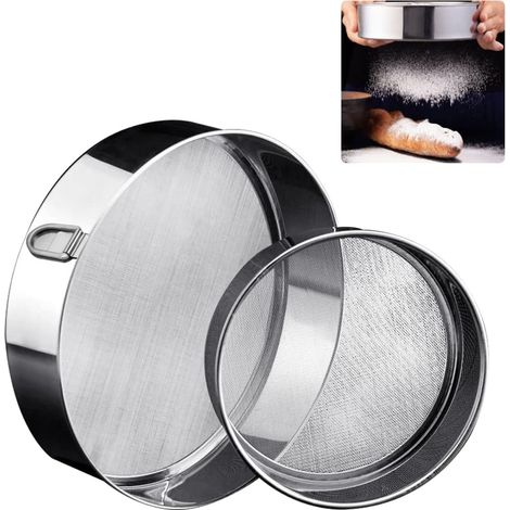 setacci in acciaio inox per cucina, setaccio per farina, setaccio per pasticceria con anello per appendere, setaccio fine in 2 misure, setaccio per panettiere, setaccio per grano, setaccio per aliment