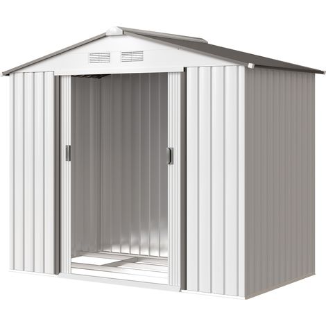 Werkzeugkasten aus Stahl, Gartenhaus mit Schiebetüren, 213 x 130 x 185 cm, Weiß