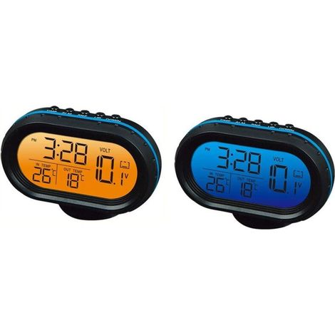 12V voiture thermomètre numérique Voltmètre horloge alarme moniteur, tension d'horloge compteur multifonctionnel Auto indicateur de température, horloge LCD moniteur batterie compteur détecteur LED (b (1/5)