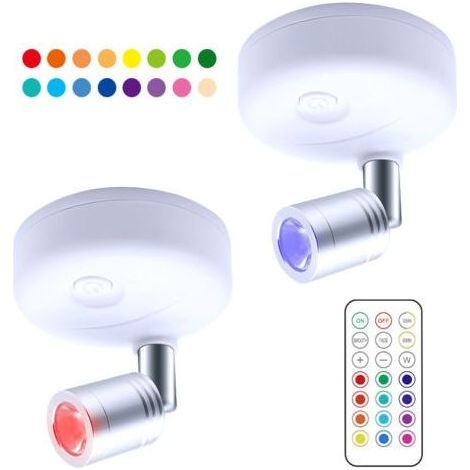 Projecteur LED sans fil à piles avec télécommande, éclairage de jeu de fléchettes Lampe d'accent pour éclairage de photos rotatives pour escalier de cuisine de peinture miroir,2 pièces, (1/5)
