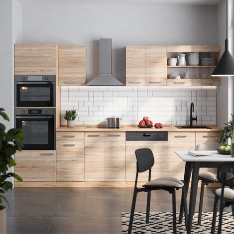 Cuisine R-Line, Sonoma/Chêne doré, 300cm avec armoire haute, sans PT, Vicco
