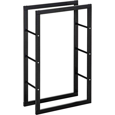 Range Bûches Intérieur Extérieur Étagère à Bois de Chauffage Acier Noir 40x25x100 cm Capacité 97 kg (1/5)
