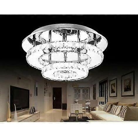 Plafonnier En Cristal Miroir Acier Inoxydable Rond Moderne Led Luminaire Lustre Eclairage 30cm 36w Blanc - Transparente