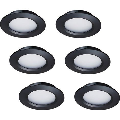 Lot de 6 lumières LED 12 V pour camping-car, remorque, bateau, lumière du jour 6000 K, 300 lumens, 3 W, basse tension, mini lampe encastrée à intensité variable, noire [Classe énergétique C]