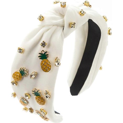 Haarreif für Damen, elastisch, mit Knotenmuster, breit, mit glänzenden Strasssteinen und Wassermelonenmotiv-Pineapple (1/5)
