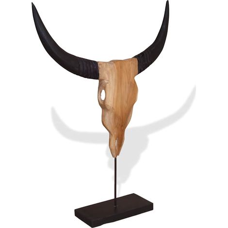 Stierkopf-Skulptur Teak 66x15x88 cm