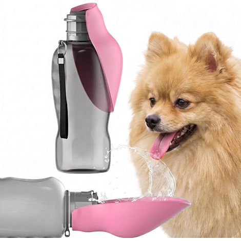 Gourde pour Chien de 800 ML - sans BPA Portable avec Abreuvoir Intégré, idéale pour Les Promenades, La Randonnée, Le Camping, l’Alpinisme ou Les Voyages (Rose) (1/5)