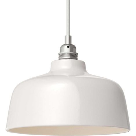 Lampada a sospensione Made in Italy completa di cavo tessile, paralume Coppa in ceramica e finiture in metallo Senza lampadina - Bianco lucido - Matter ON/OFF