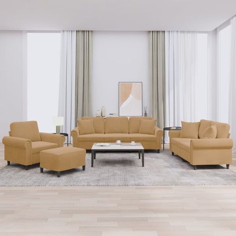 vidaXL Ensemble de canapés 4 pcs avec coussins marron velours
