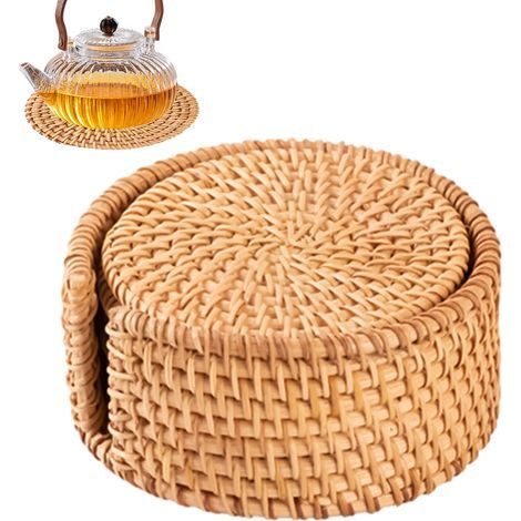 sous-Verres de Table pour Boissons - Lot De 6 en Rotin Naturel Déco Boho pour Maison sous-Verres en Osier pour Table Basse et Boissons pour Chambre, Bar, Bureau, fête, Maison Neuve, (1/5)