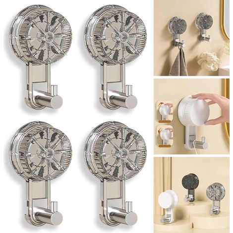 Ganchos de ventosa para baño, paquete de 4 - Ganchos de succión al vacío fuertes, no dañan las paredes, pueden colgar toallas y maquinillas de afeitar, reutilizables, gris transparente. (1/5)