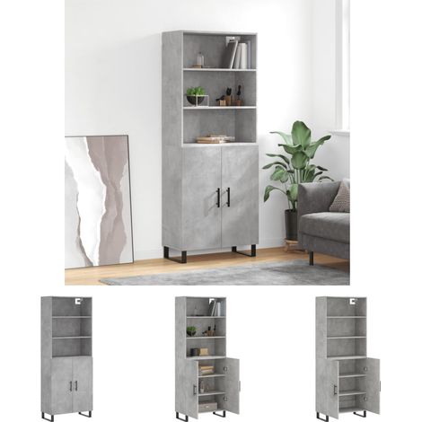 Highboard,Sideboard,Kommode fuer Wohnzimmer, Küche Betongrau 69,5x34x180 cm Holzwerkstoff XUBT62257 BonneVie (1/5)