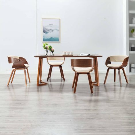 vidaXL Sillas de comedor 4 uds madera curvada y cuero sintético crema (1/5)