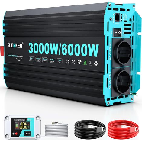 Onduleur 3000W/6000W À Onde Sinusoïdale Pure, Convertisseur De Tension 12 V À 230 V, avec Télécommande LCD, Ports USB Et Type-C, 2 Prises Secteur EU pour Panneaux Solaires, Véhicules Et Cam (1/5)