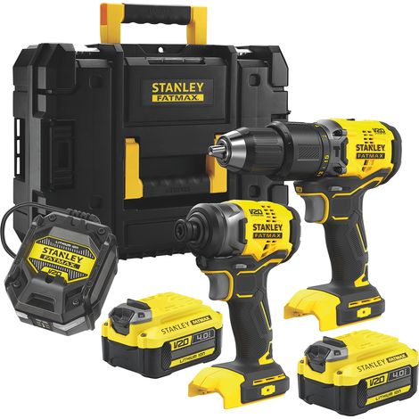 Stanley Taladro percutor Brushless V20 + Atornillador de impacto Brushless V20 + 2 Baterías 4,0 Ah + Cargador