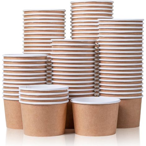 Lot de 100 gobelets à dessert jetables en papier de 255 g pour aliments chauds ou froids, fournitures de fête de 255,1 g, tasses à friandises pour sundae, yaourt glacé, soupe, marron (1/5)
