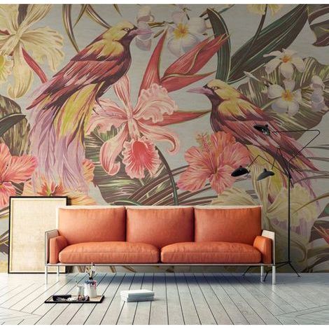 Papier peint panoramique nature idéal pour chambre Tapisserie panoramique tropical motif oiseau Papier peint panoramique original pour salon (1/3)