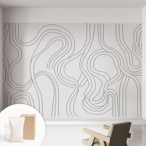 Papier peint intissé décoratif pour chambre et salon Design moderne à poser facilement - Colle incluse gratuite Lignes organiques 152x104 cm (1/5)