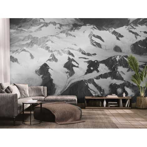 Papier peint Noir et Blanc – glaciers et montagnes enneigées - 150 x 250 cm (1/2)