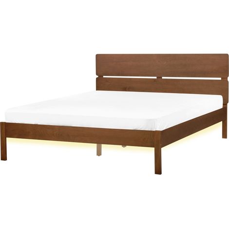 Moderna Struttura letto matrimoniale 160 x 200 cm Testiera a doghe in legno di gomma scuro con LED Boisset