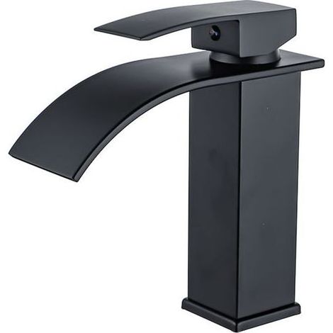 Robinet cascade laqué noir évier de comptoir chaud et froid armoire de salle de bain robinet monotrou robinet de lavabo cascade, robinet mitigeur cascade, robinet de salle de bain monotrou en laiton (1/5)