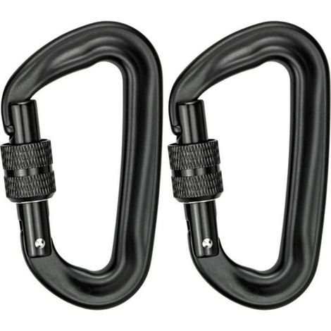 Mousqueton Escalade,Noir Robustes Mousqueton Aluminium Mousqueton à Verrouillage en Forme de D(2pcs) Odipie (1/5)