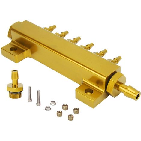 Kit collecteur d'admission à 6 ports avec bloc de dépression, connecteurs NPT 1/8" et 1/2", entrée/sortie NPT, universel pour voitures, camions et turbos, couleur or. (1/5)