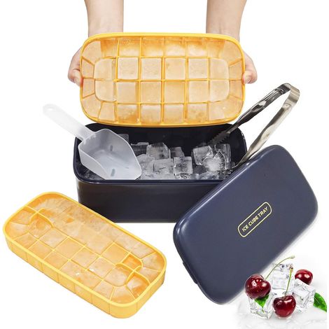 Bac à glaçons en silicone, baozan Set de 2 bacs à glaçons, 64 cubes de moule à glaçons facile à démouler pour cocktails, whisky, pudding, jus de fruits, sans Bpa (1/5)