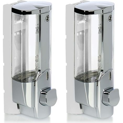 2X Wall Mount Soap Dispenser - Wall Mounted Soap Dispenser, Refillable - Soap Dispenser for Shower Gel and Shampoo (Chrome) (1/5)