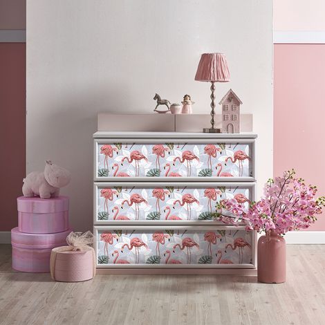 Sticker meuble tropical flamants roses 40 x 60 cm (1/5)