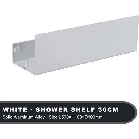 Étagère de douche blanche avec crochet (30 cm), en aluminium, pour salle de bain, WC, WC d'angle, rangement pour shampoing, organisateur mural de cuisine (1/5)